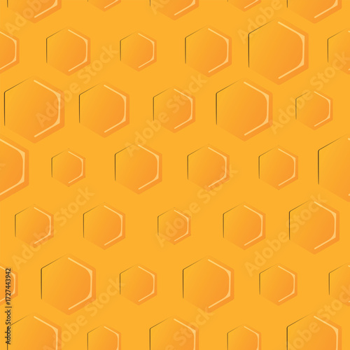 Seamless hexagon pattern with honeycomb. Vector illustration, geometric texture. Design for invitation, cards, textile, fabric. Doodle style.