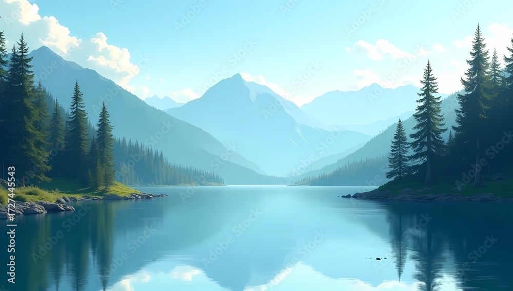 Naklejka premium Tranquil Mountain Lake Serenity Nature Landscape