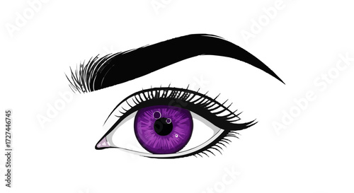 Striking violet eye illustration, perfect for beauty blogs and cosmetic ads, showcasing elegance, boldness, and captivating aesthetics in a modern design
