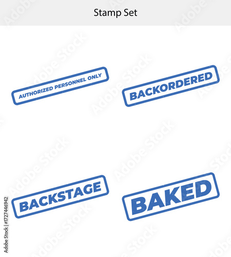 Four Distorted Blue Rubber Stamps with Messages on a White Background