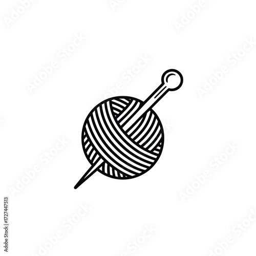 Hand drawn illustration of yarn ball and knitting needle icon