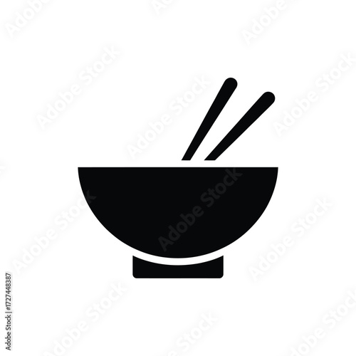 Simple black silhouette of a bowl with chopsticks