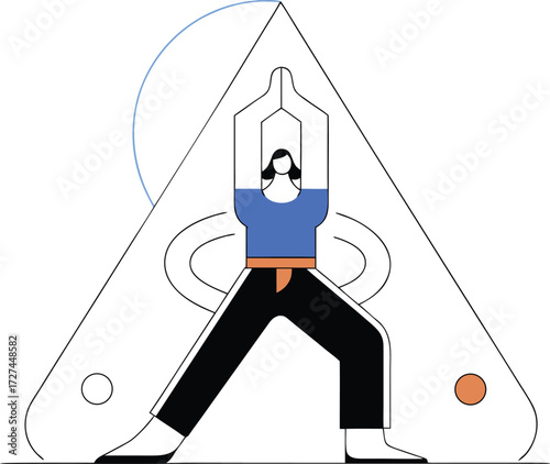 Wide stance, one arm touching foot, other raised upward.