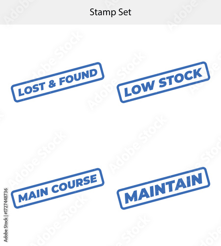 Rubber Stamp Set with Text Lost Found Low Stock Main Course and Maintain