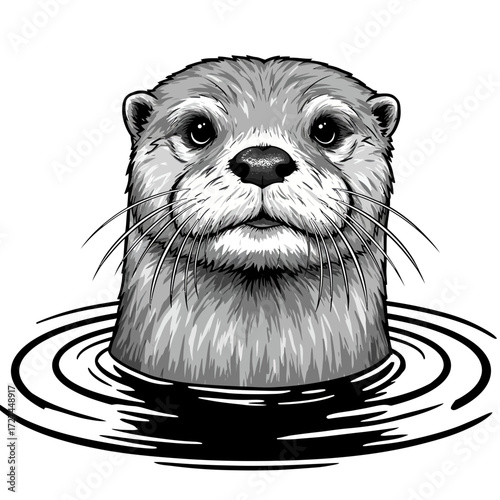 otter, drawing, lineart, illustration, minimalist, wildlife, aquatic, animal, sketch, outline, water, nature, river, mammal, whiskers, cute, black, white, wild, swimming, head, detailed, realistic, in