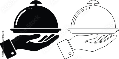Two contrasting service cloche icons one black and one white silhouette