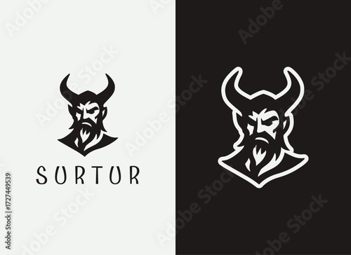 Surtur Logo and Illustration, Norse Fire Giant Logo Design, Ragnarok Mythology Logo, Viking Giant Vector, Surtur Illustration, Norse Myth Creature Logo, Flaming Sword Symbol, Ancient Norse Branding, M