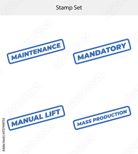 Set of Blue Rubber Stamps Maintenance, Mandatory, Manual Lift, Mass Production
