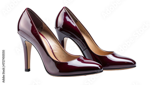 Elegant Burgundy Patent Leather High Heel Shoes.