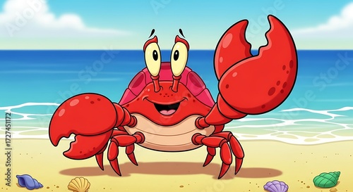 Happy crab on a beach.