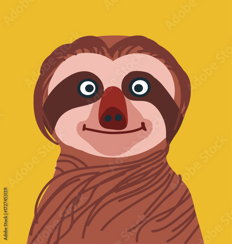 Sloth Cute character, avatar. Fun animal,  wild nowaday childish vector hand drawn illustration.