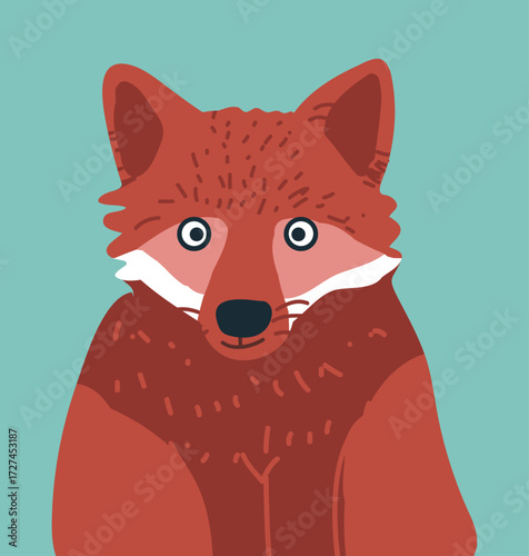Red fox cute, adorable character avatar, hand drawn flat illustration