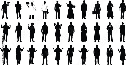 Profession silhouette vector set of diverse roles and careers, black and white illustration, occupational diversity, job representation artwork