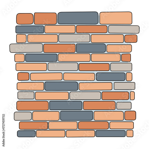 Cartoon Brick Wall Illustration with Orange Gray and Beige Bricks.