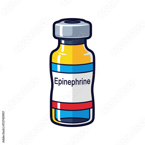 Cartoon Epinephrine Vial with Grey Stopper and Yellow Liquid.