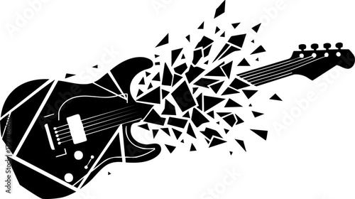 Tableau sur toile Dynamic electric guitar exploding into vibrant geometric shards, representing mu
