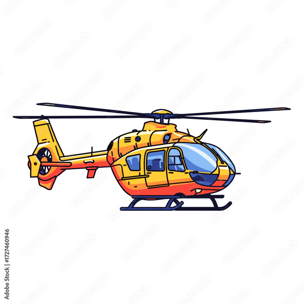Fototapeta premium Cartoonish YellowOrange Helicopter in Profile View.