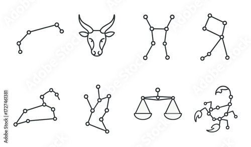 Zodiac constellations: taurus libra scorpio gemini sagittarius symbols