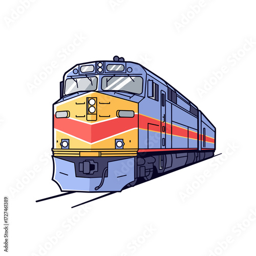 Colorful Cartoon Diesel Locomotive with Train Cars.