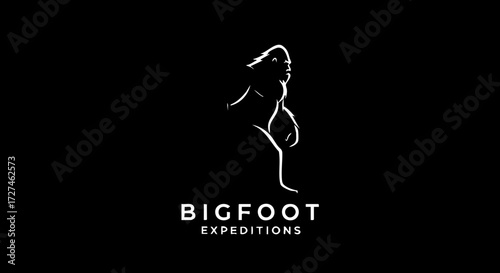 Fényképezés Enigmatic Bigfoot silhouette logo for adventurous expeditions and wilderness exploration brands, evoking mystery and discovery