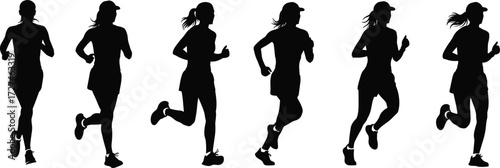 PrintFemale runner silhouette, jogging exercise, outdoor running, fitness training, marathon athlete, healthy lifestyle, cardio workout, sports activity, active woman, endurance challenge