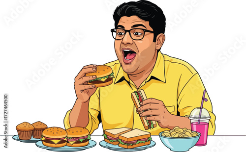A man having junk foods vector illustration