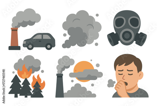 Air pollution causes and effects with industrial smog, vehicle emissions, and health impact on young male