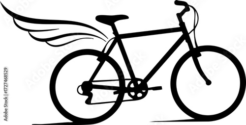 Dynamic bicycle silhouette with elegant wings symbolizes freedom, speed, and adventure for active lifestyles and travel