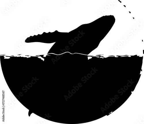 Majestic whale breaching ocean surface in dynamic silhouette, symbolizing freedom, nature's power, and marine life discovery