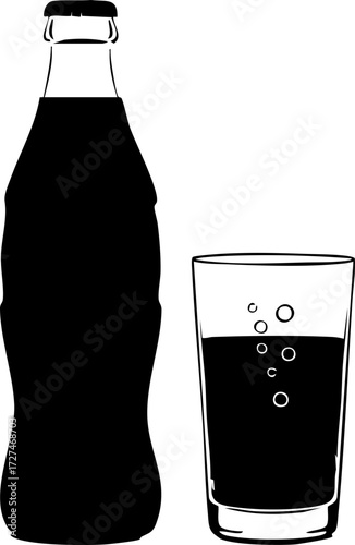 Refreshing dark soda in bottle and bubbly glass, perfect for thirst quenching refreshment and beverage advertising campaigns.