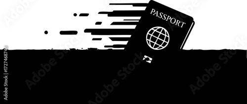Dynamic passport icon creating motion blur effect symbolizing fast travel and global exploration adventure