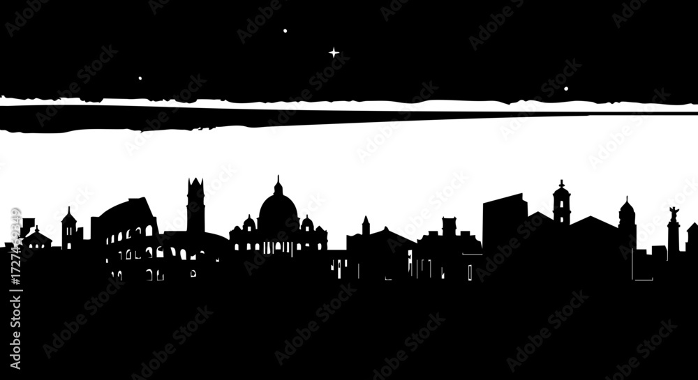 Fototapeta premium Majestic silhouette of iconic historical city skyline under starry night sky, capturing timeless architectural grandeur and cultural heritage for inspiring projects.