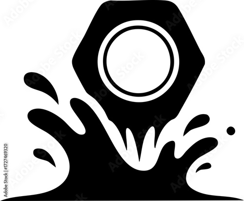 Dynamic industrial bolt splashing through water creating powerful motion and energy, perfect for manufacturing and heavy industry themes.