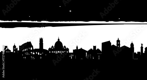 Majestic silhouette of iconic historical city skyline under starry night sky, capturing timeless architectural grandeur and cultural heritage for inspiring projects.