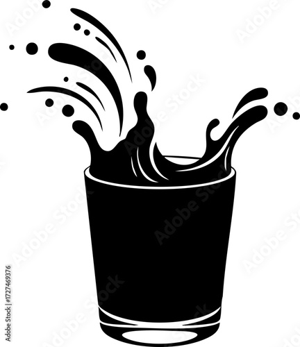 Dynamic liquid splash erupting from a glass, capturing motion and refreshment for vibrant beverage branding and design elements.