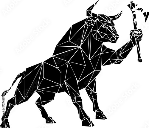 Powerful bull symbol with axe conveys strength, dominance, and primal energy for modern branding and impactful designs.