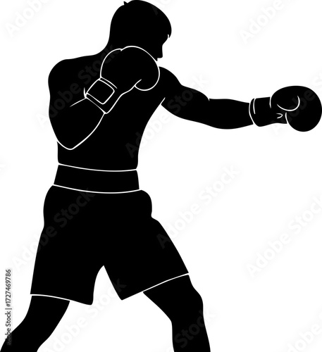 Dynamic boxer silhouette throwing a powerful punch, embodying strength, focus, and athletic determination for sports and fitness marketing.