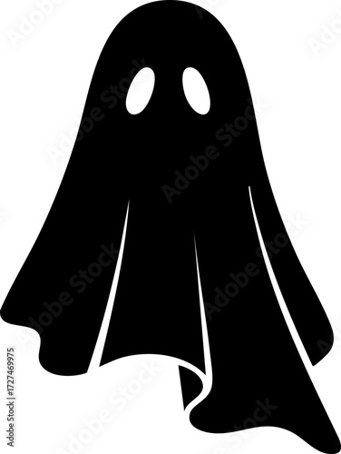 Spooky black ghost silhouette perfect for Halloween designs, parties, and scary celebrations creating a mysterious and playful atmosphere for all ages.