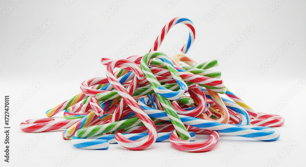 Fototapeta premium Pile of colorful candy canes christmas holiday sweets peppermint treats festive season winter celebration