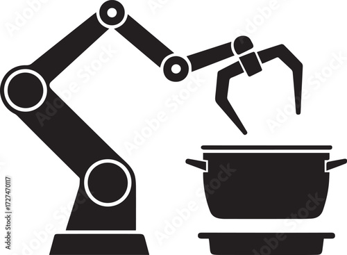 Robotic Arm Cooking with Pot - Industrial Automation Kitchen Concept