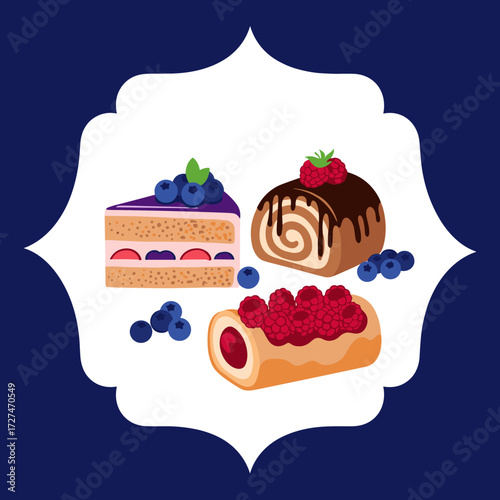 A delectable assortment of sweet baked pastries with fresh fruit toppings.