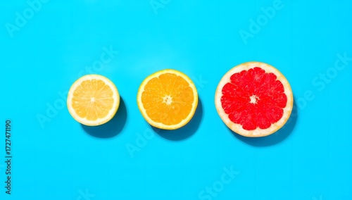 Bright Citrus Fruits on Vibrant Blue Background for Freshness Concept