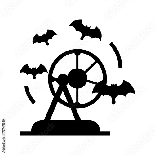 Halloween ferris wheel with flying bats silhouette