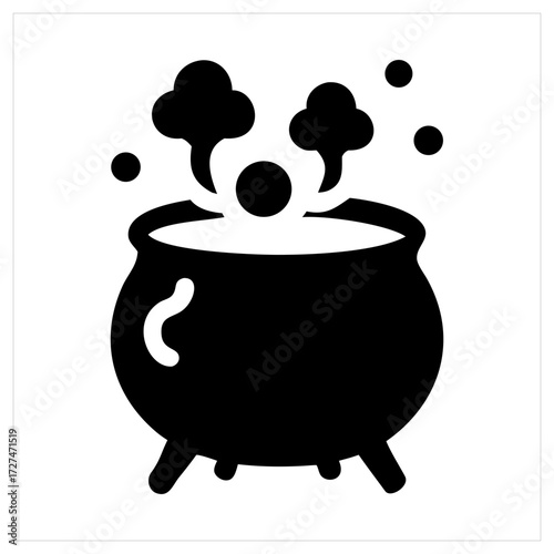 Black silhouette of a bubbling cauldron with steam and potion bubbles