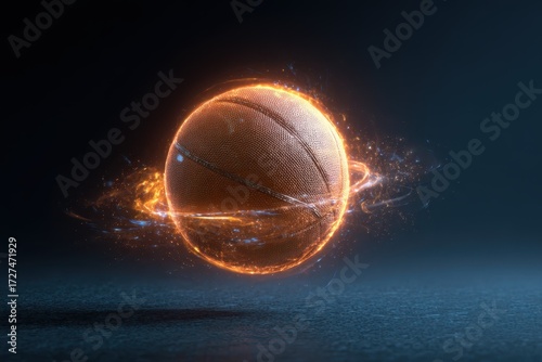 Sci-Fi Basketball with Spinning Neon Energy Rings