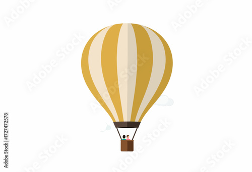 Illustration of a Striped Yellow and White Hot Air Balloon Floating Peacefully in a Clear Sky with Soft White Clouds