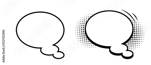 A set of two oval-shaped speech bubbles in retro comic book style on a transparent background. Speech bubbles with a semitone or elements of cartoon design, comics. Vector EPS 10.