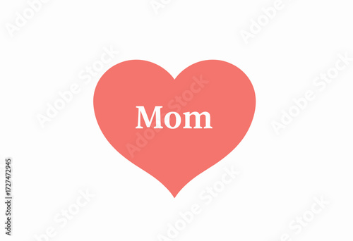 Heart Symbol with 'Mom' Text Centralized in Red Design Highlighting Love and Affection for Mothers on a White Background