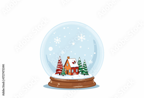 Charming Winter Wonderland Snow Globe Featuring Cozy Cabin With Snowfall And Festive Trees Encapsulating Holiday Spirit In Miniature Scene
