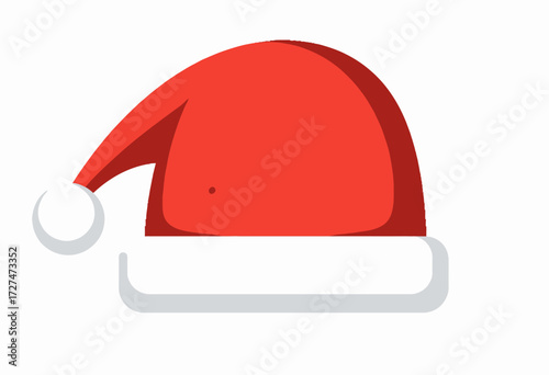 Minimalistic illustration of a bright red Santa hat with a fluffy white trim and pom-pom, symbolizing the festive spirit of Christmas and holiday celebrations